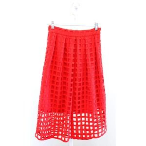 Hutch Anthropologie Soraya Red Windowpane Lace Cutout Hi Lo Midi Skirt Size 0